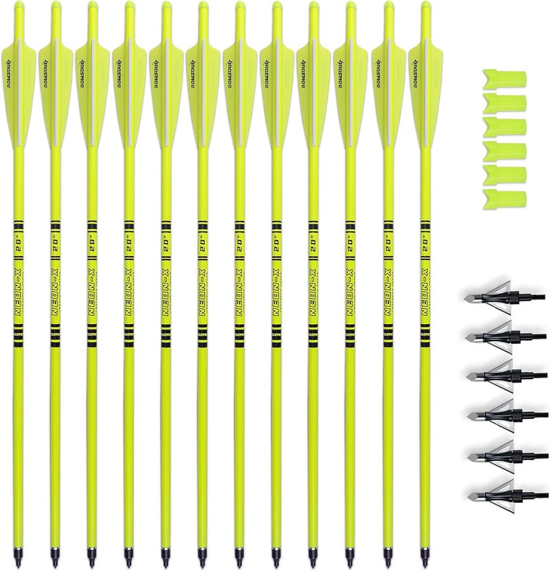 BOWSOUL Crossbow Bolts 20inch Fluorescence Color Carbon Crossbow Hunting Arrows with 4" Vanes and Replaced Arrowhead(12 Pack) - Image 1